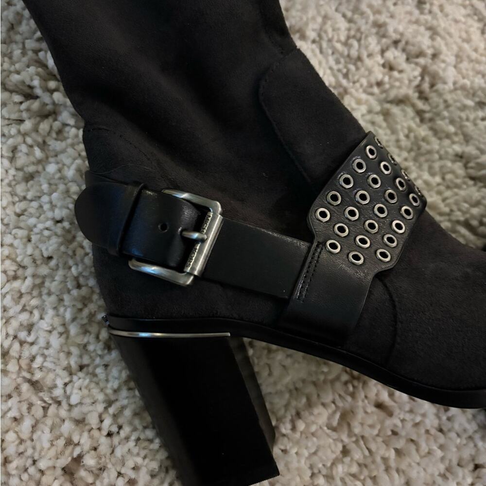 Michael Kors Stretch Suede Nadine Charcoal Tall Heeled Boots Size 6 - Picture 7 of 13